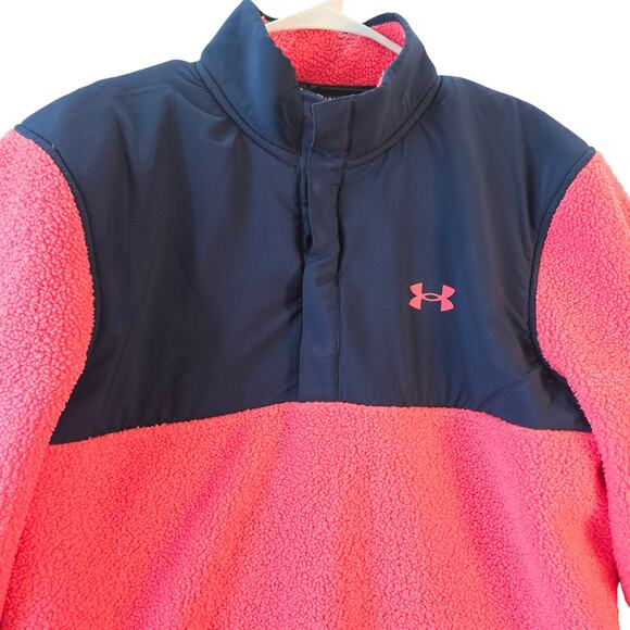 Under Armor Golf Women's Sherpa Pullover Activewear Sweatshirt Coral/Pink Large - Picture 2 of 6
